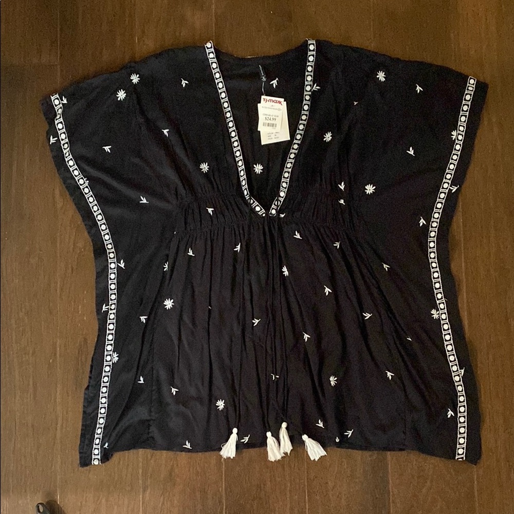 Black and White Embroidered Kaftan swim coverup